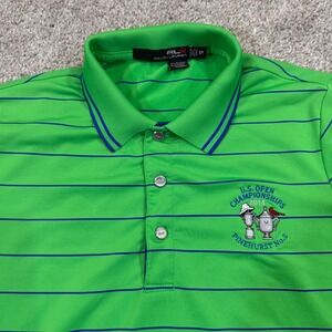 RLX Ralph Lauren Womens Polo Shirt S Green Striped 2014 US Open Pinehurst No 2